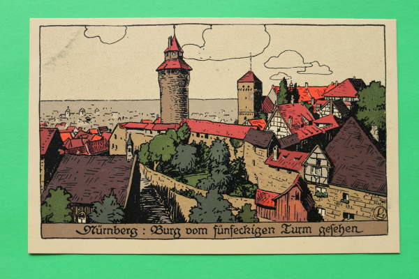 AK Nürnberg / 1910-20 / Litho / Burg Mauer Häuser / Künstler Steinzeichnung Stein-Zeichnung / Monogramm L